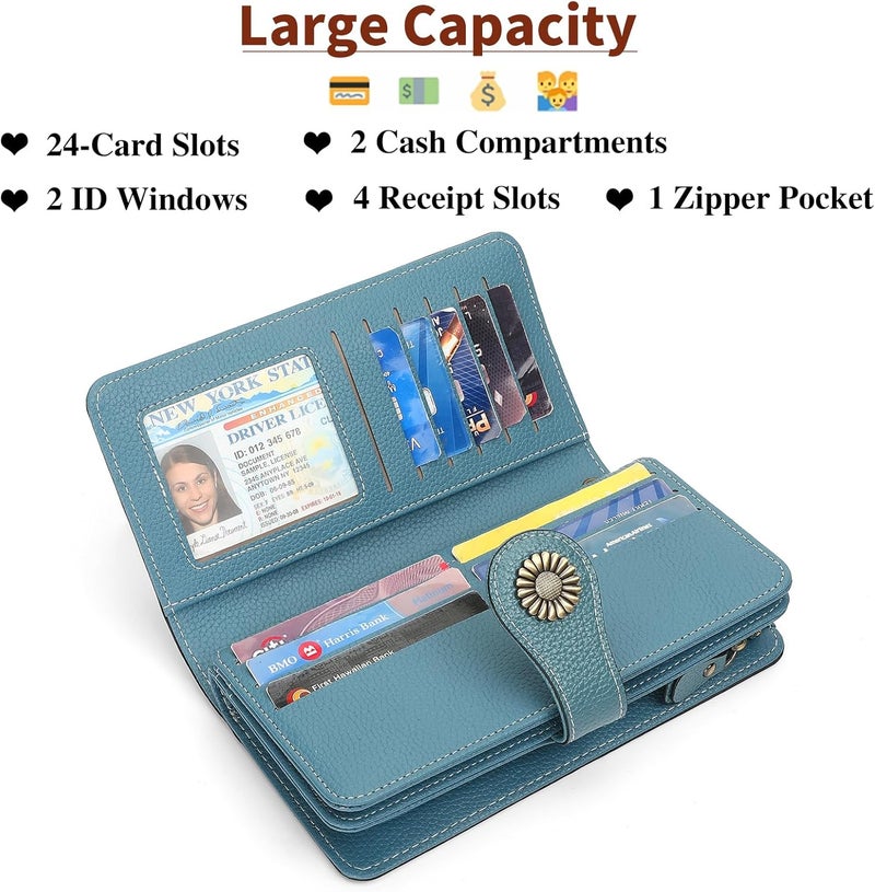 SENDEFN Wallets for Women Leather Credit Card Holder with RFID Blocking Large Capacity Wristlet | with RFID Blocking, Large Capacity, Wristlet, with RFID Blocking, Large Capacity, Wristlet - Image 3